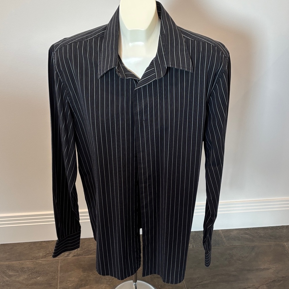 Black Pinstripe Button-Up Shirt